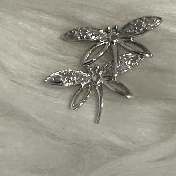 Jewelry - Sterling Silver Double Dragonfly diamond pendant NEW